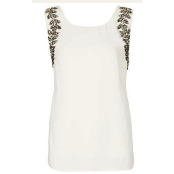 Topshop Cream Beaded Jeweled Sleeveless Cutout Back‎ Blouse Tank Top U.S. Sz 4 - Picture 9 of 10
